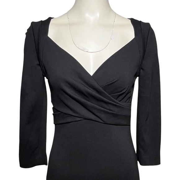 Escada Size 34 Classic Black Dress Ruched V-Neck Faux Wrap Cocktail Knit US 4 XS - Picture 2 of 8